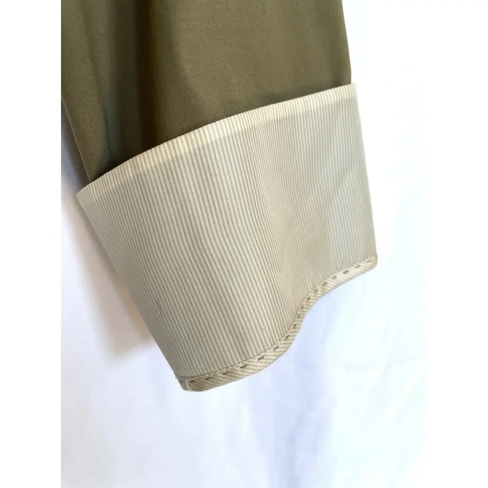 Lafayette 148 Button Up Tunic Shirt, Khaki Olive Green, 10 - Picture 6 of 8